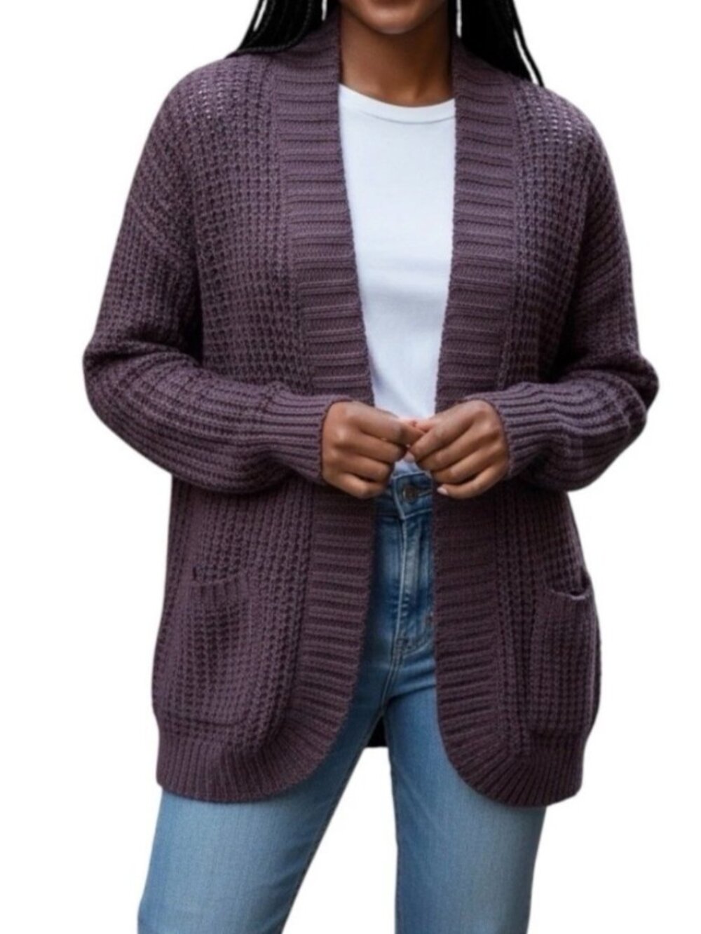RD Style Montoya Open Knit Cardigan Sweater~Size XS~Deep Purple Stitch Fix L6 09